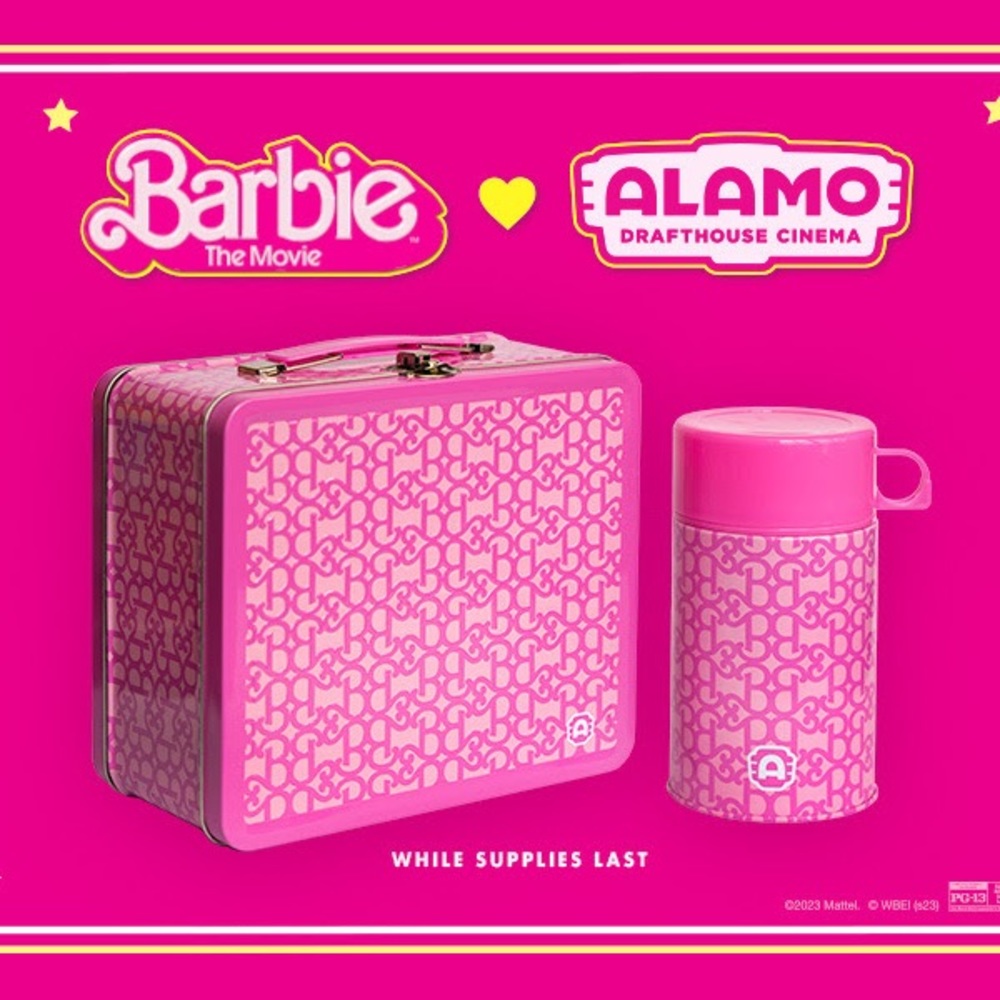 NIB Barbie x Alamo Drafthouse Exclusive Metal Lunchbox & Thermos Set